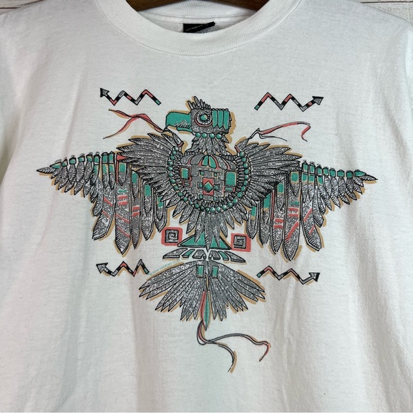 Vintage Diamond Dust Glitter Western Aztec Bird Graphic T-Shirt Size L 90s USA - Picture 6 of 12